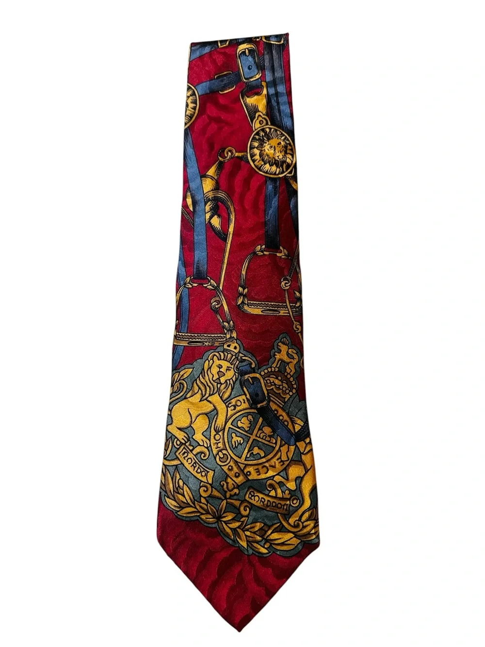 Vintage Hathaway Regal Equestrian Crest Lion 100% Silk Men's Necktie Made In USA